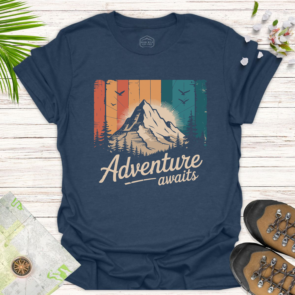 Adventure Awaits Vintage Unisex T-Shirt - Heather Navy