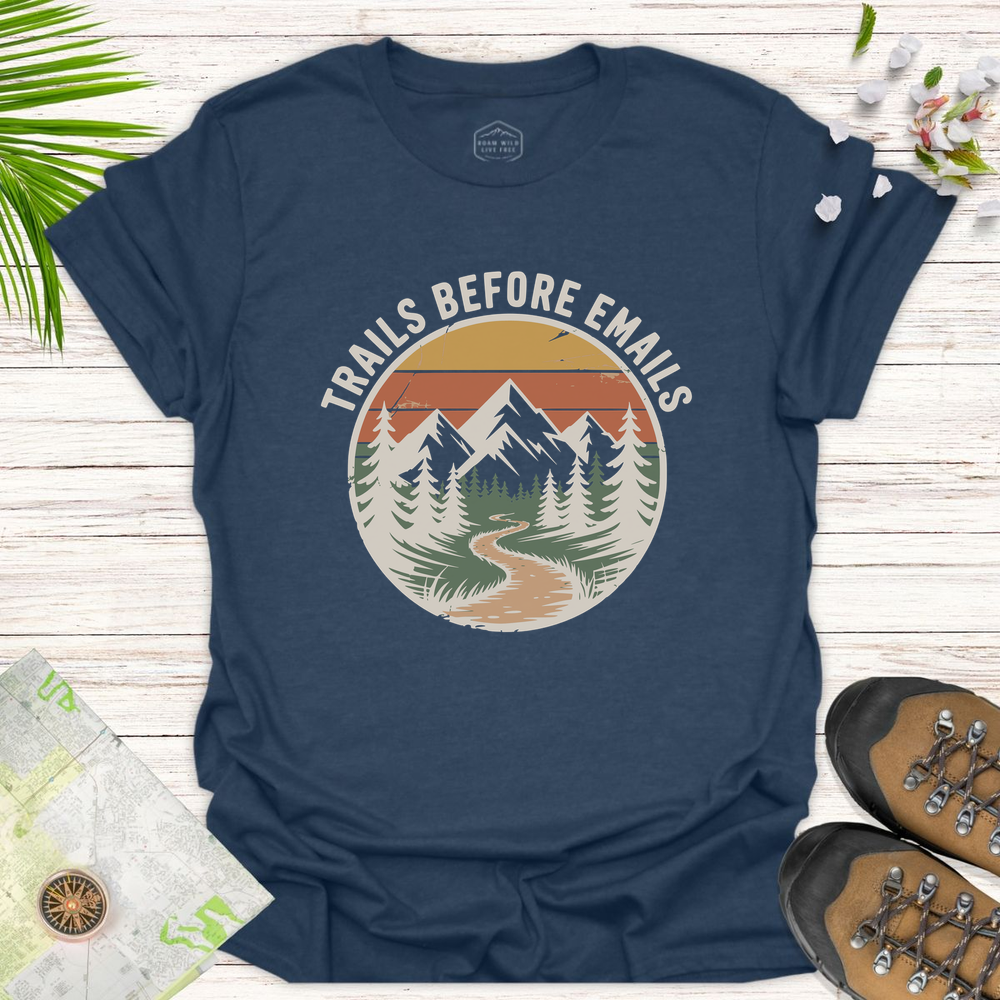 Trails Before Emails Unisex T-Shirt - Heather Navy