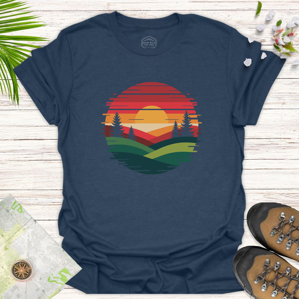 Glitched Sunset Unisex T-Shirt - Heather Navy