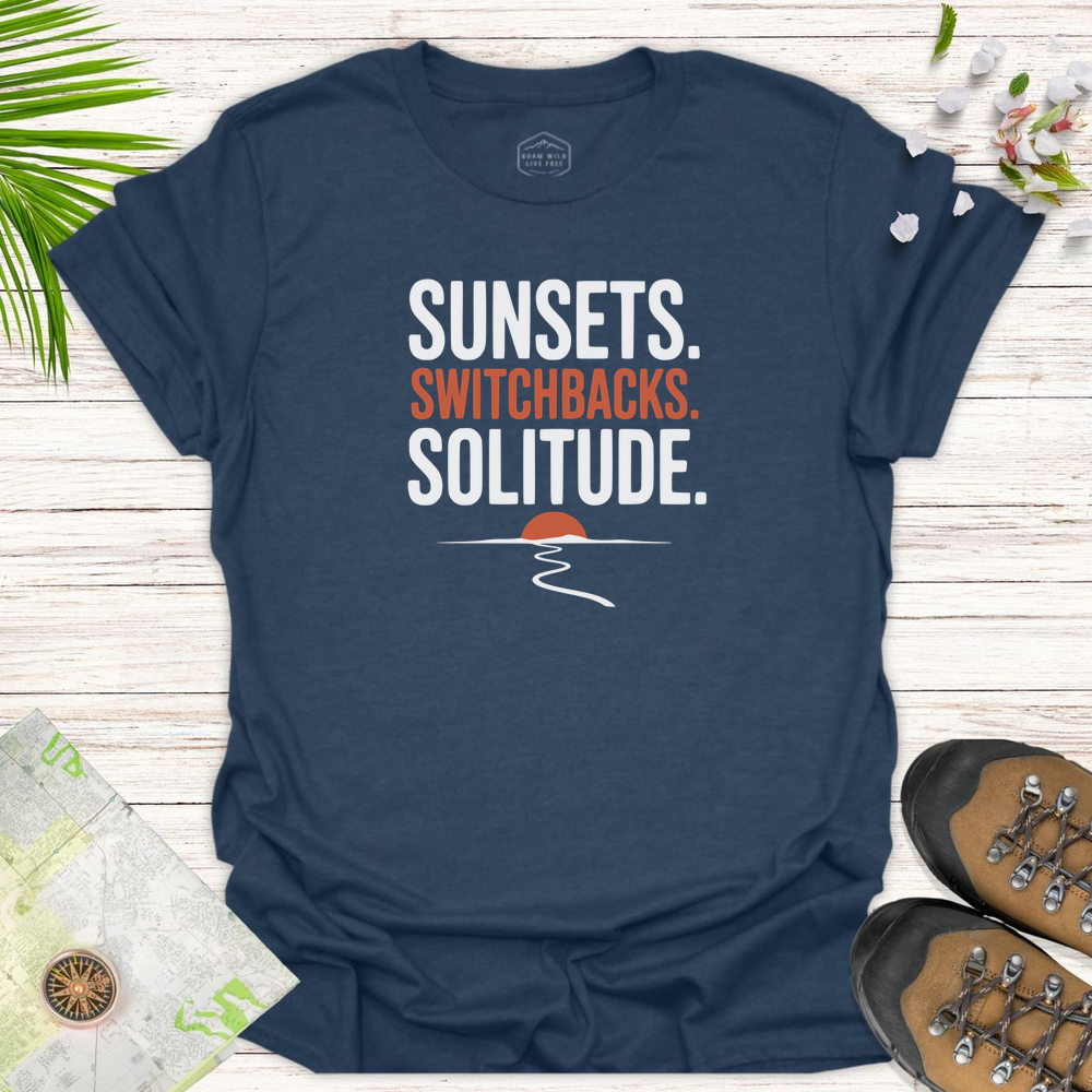 Sunsets Switchbacks Solitude Unisex T-Shirt - Heather Navy