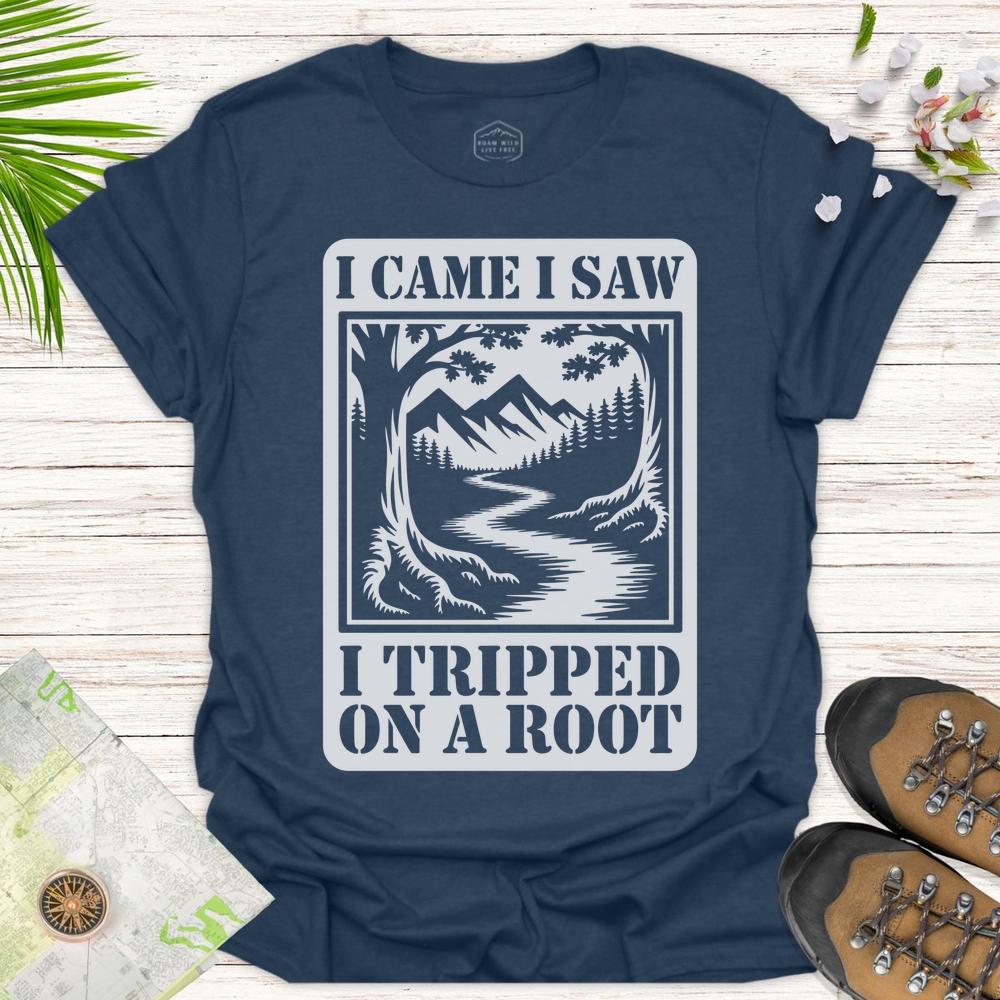 I Came I Saw I Tripped On A Root T-Shirt - Heather Navy