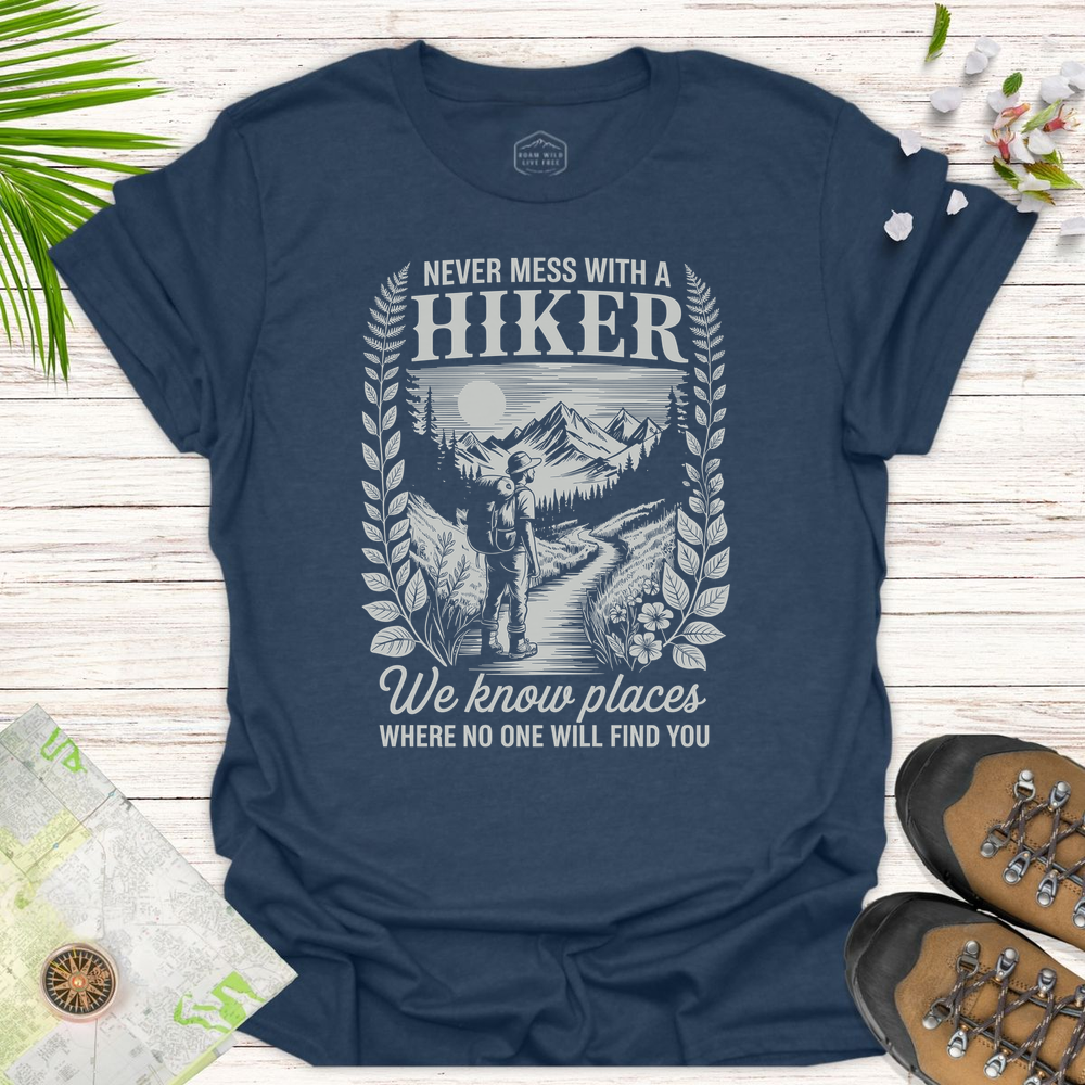 Vintage Never Mess With A Hiker Unisex T-Shirt - Heather Navy