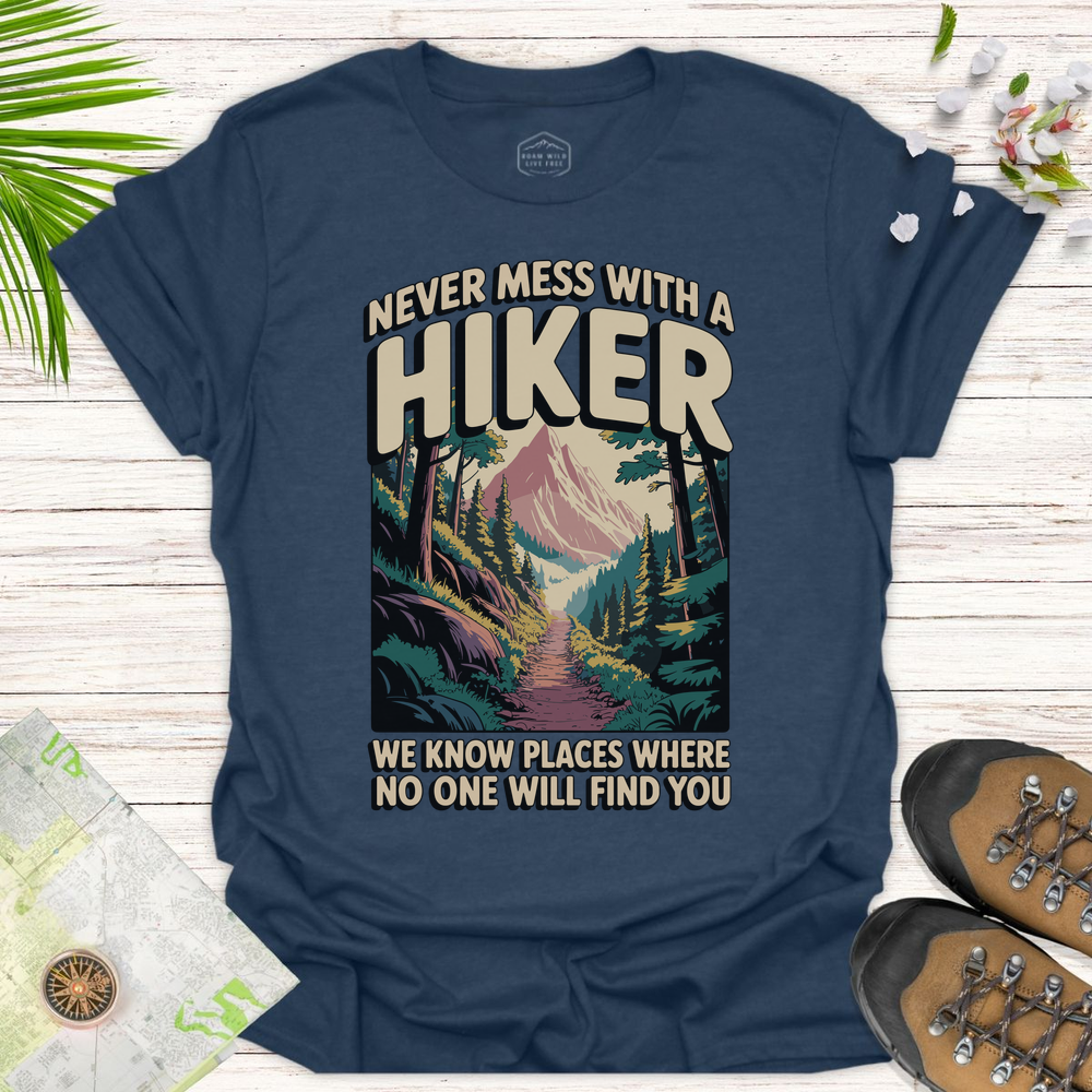 Never Mess With A Hiker Retro Unisex T-Shirt - Heather Navy