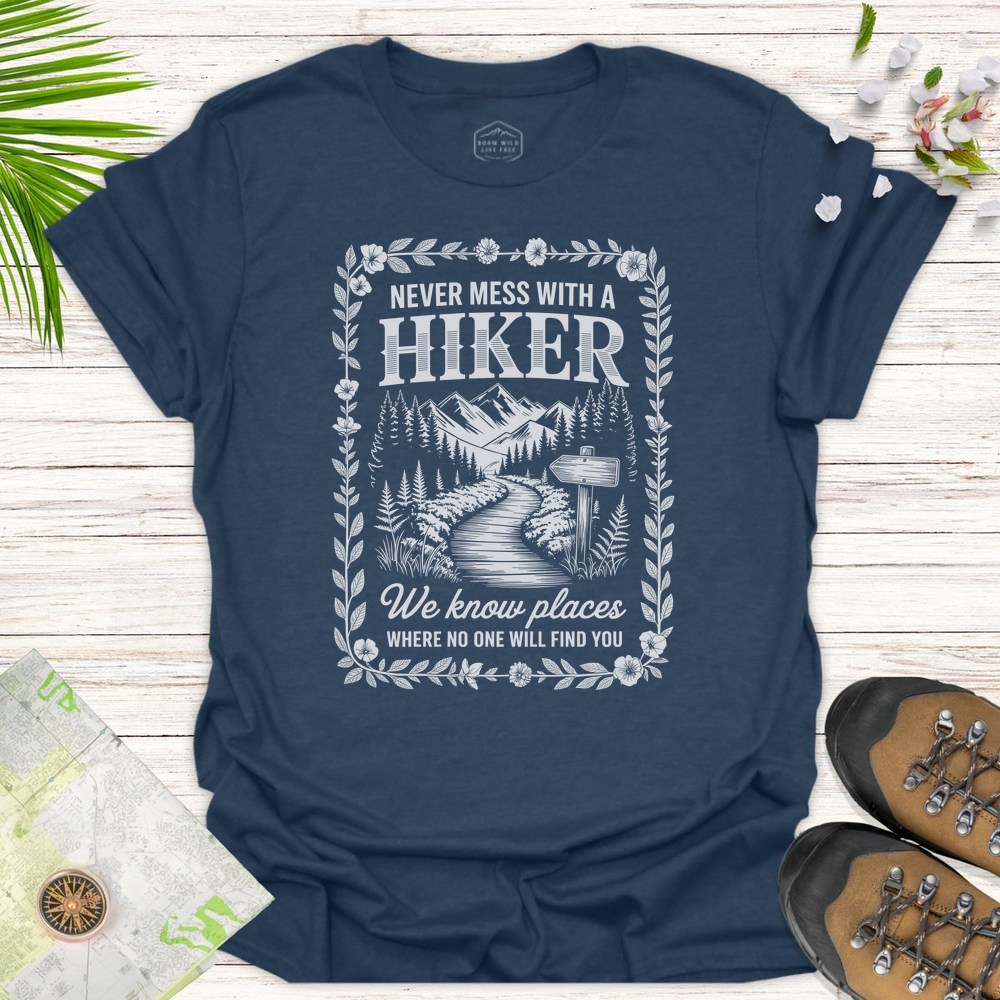 Never Mess With A Hiker Vintage Unisex T-Shirt - Heather Navy