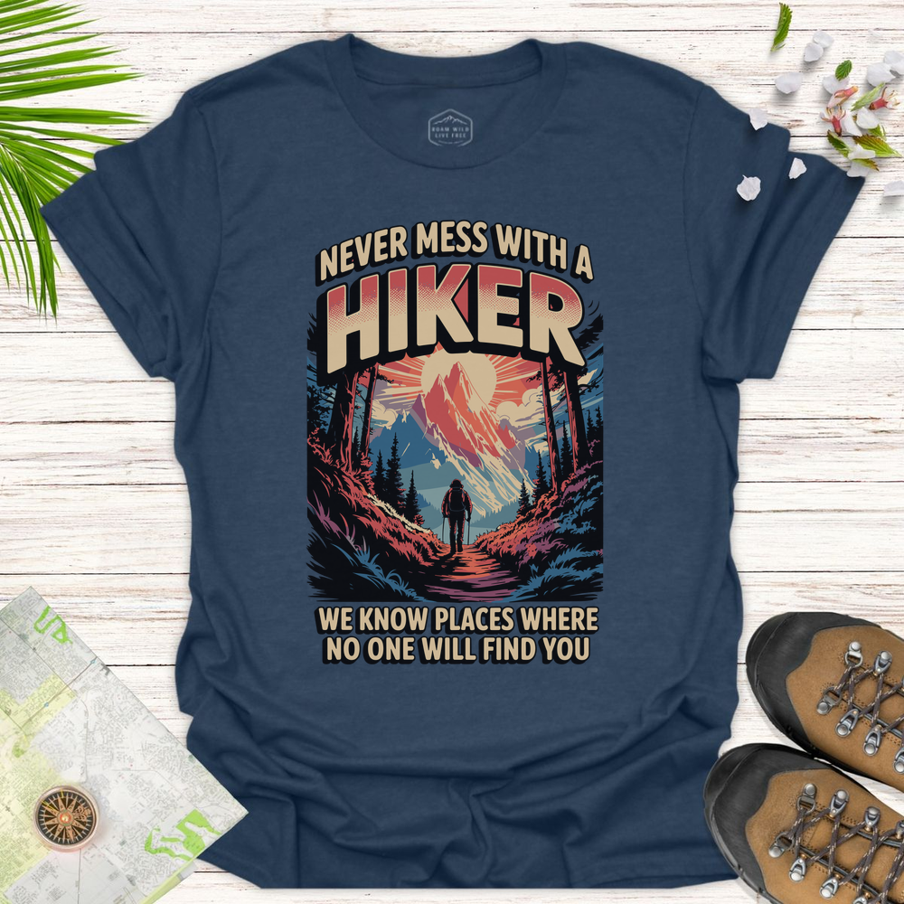 Retro Never Mess With A Hiker Unisex T-Shirt - Heather Navy