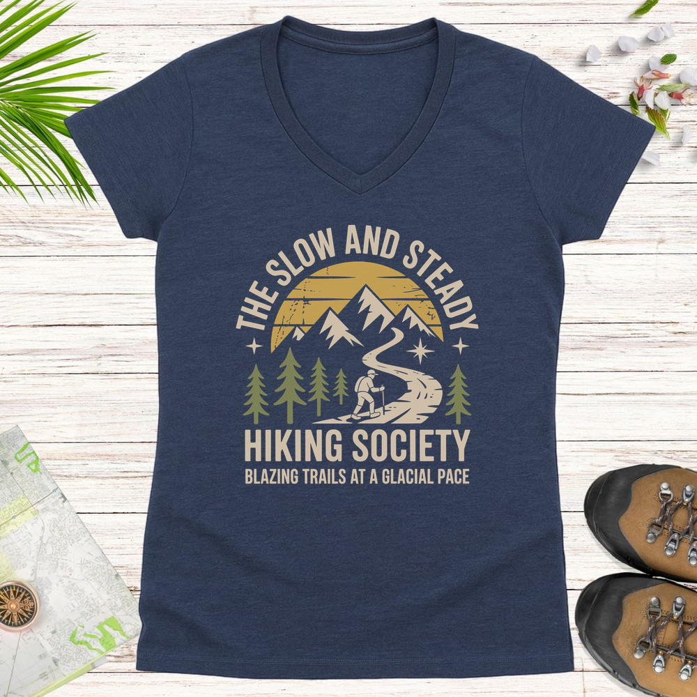 Blazing Trails At A Glacial Pace Women's V-Neck T-Shirt - Heather Navy