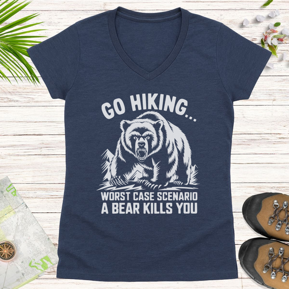 Go Hiking Women's V-Neck T-Shirt - Heather Navy