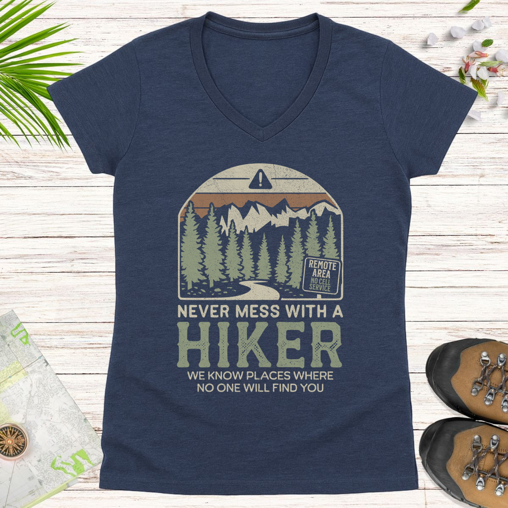 Never Mess With A Hiker Women's V-Neck T-Shirt - Heather Navy
