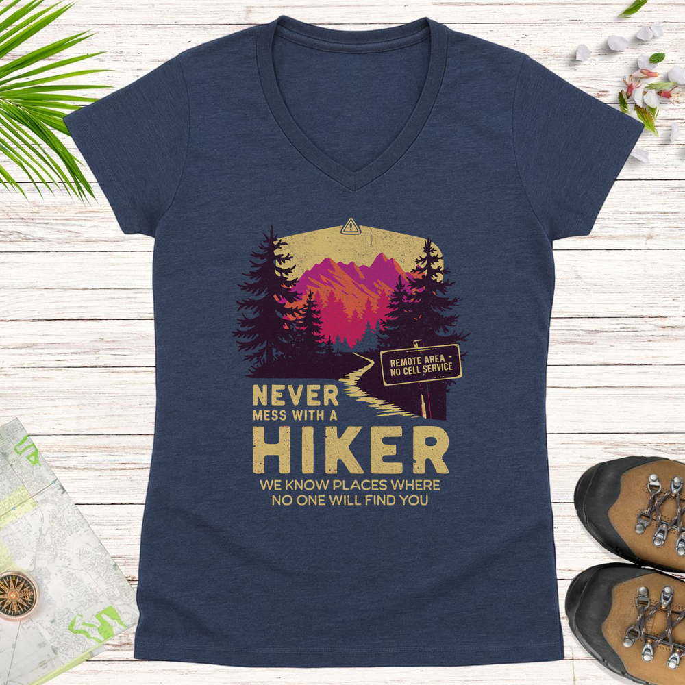 Never Mess With Hikers Bright Edition Women's V-Neck T-Shirt - Heather Navy
