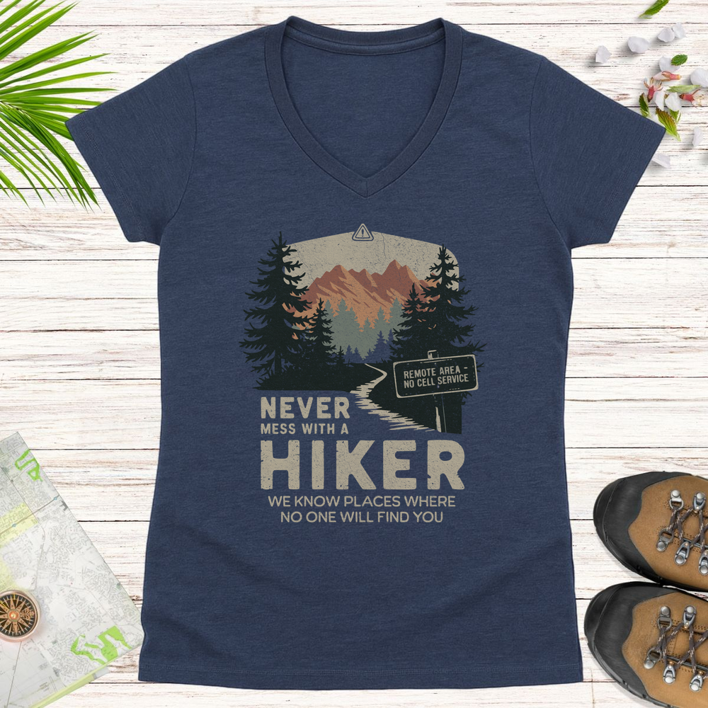Never Mess With Hikers Women's V-Neck T-Shirt - Heather Navy