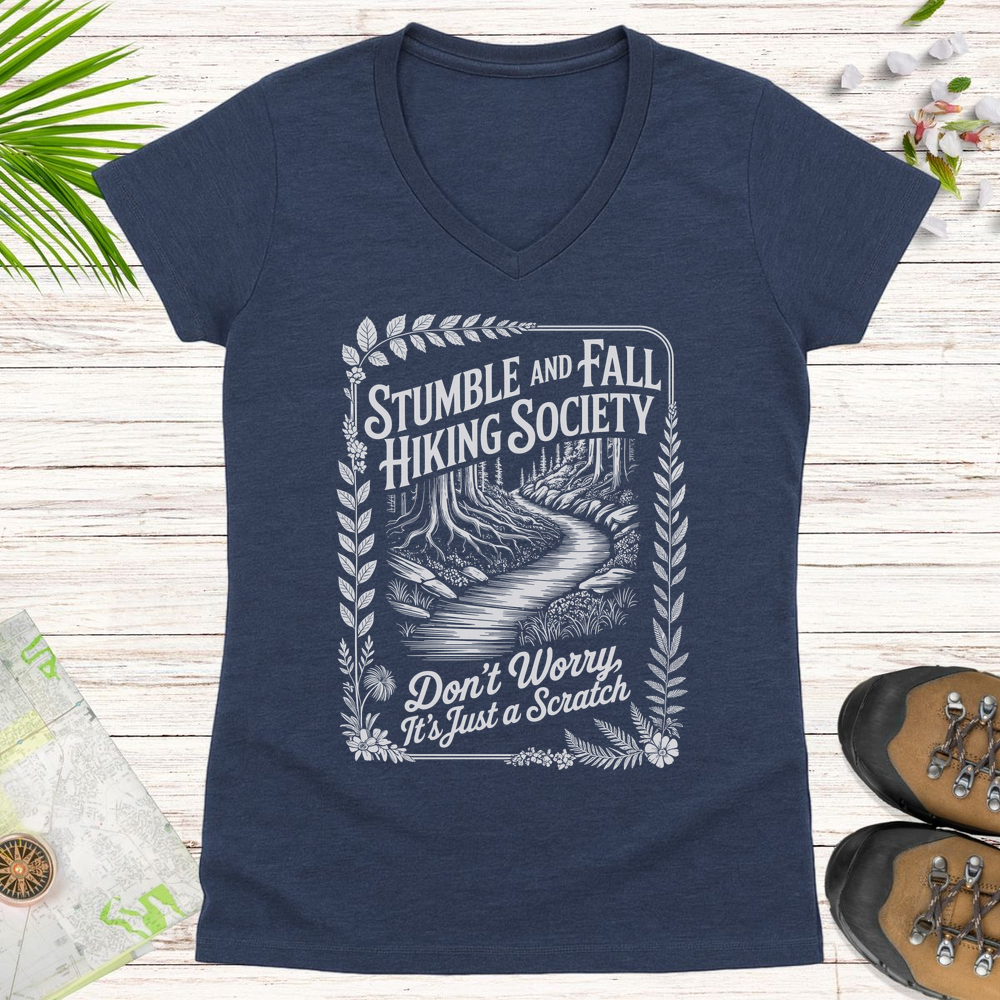 Vintage Stumble And Fall Hiking Society Women's V-Neck T-Shirt - Heather Navy