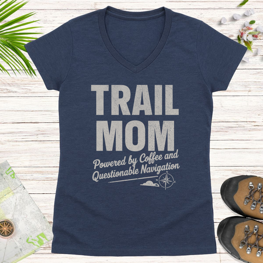 Trail Mom Questionable Navigation Women's V-Neck T-Shirt - Heather Navy
