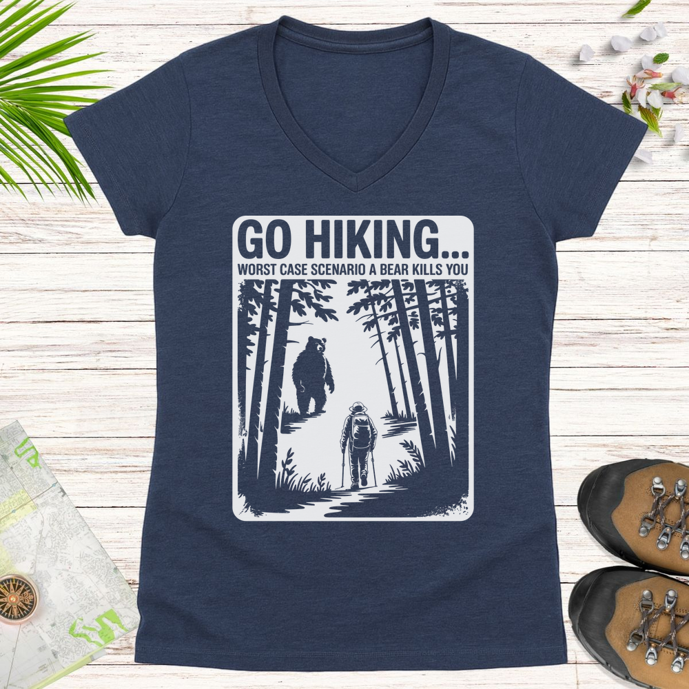 Bear Kills You Women's V-Neck T-Shirt - Heather Navy