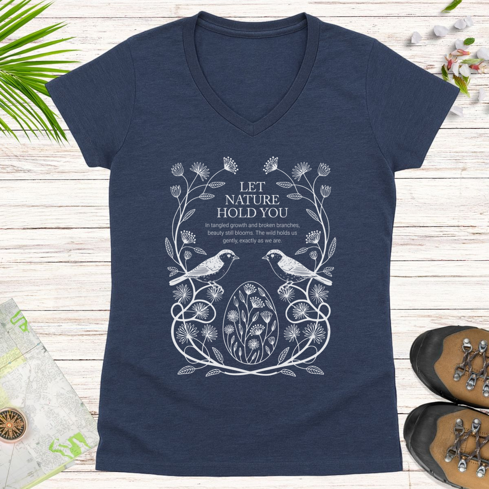 Let Nature Hold You Women's V-Neck T-Shirt - Heather Navy