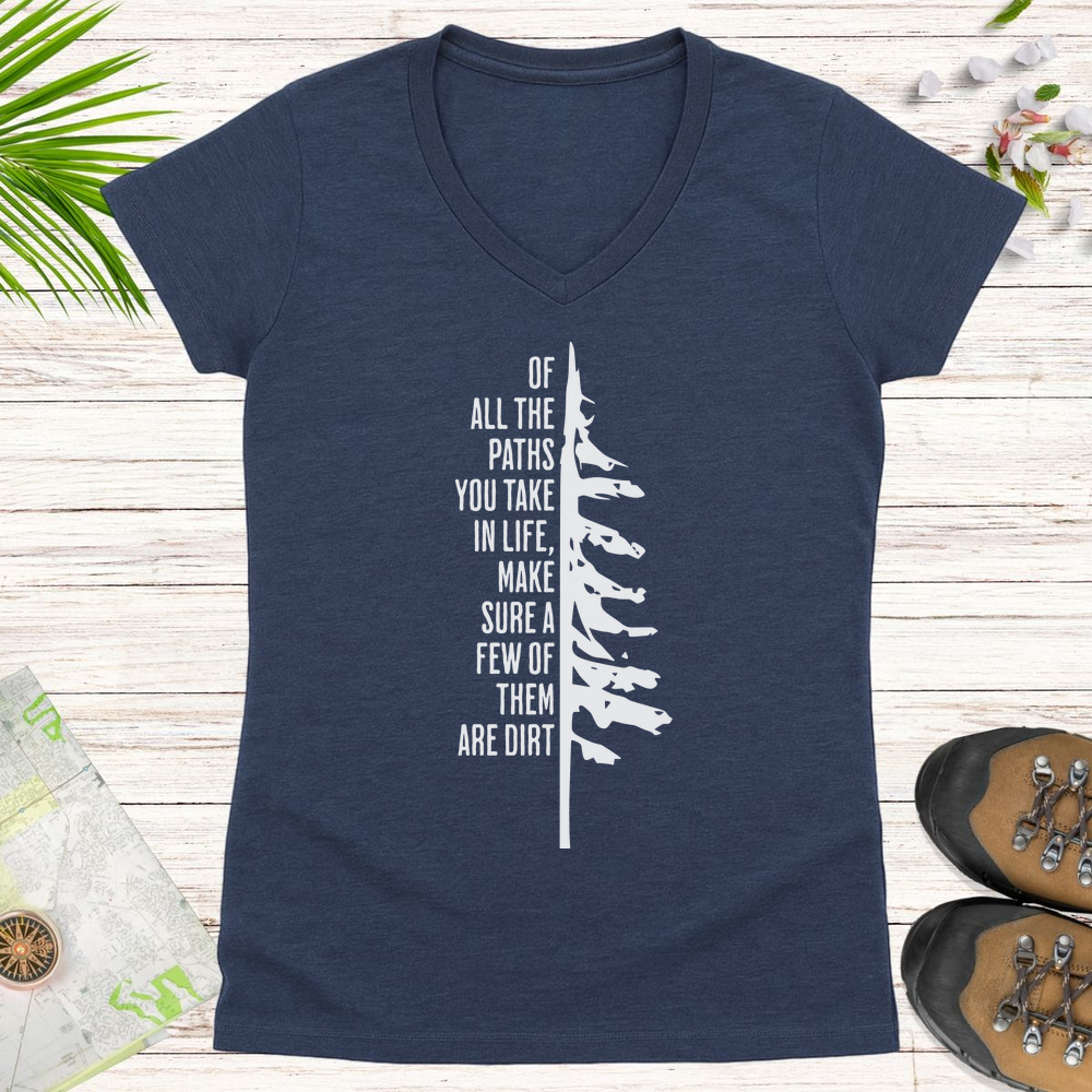 Take The Dirt Path Pine Women's V-Neck T-Shirt - Heather Navy