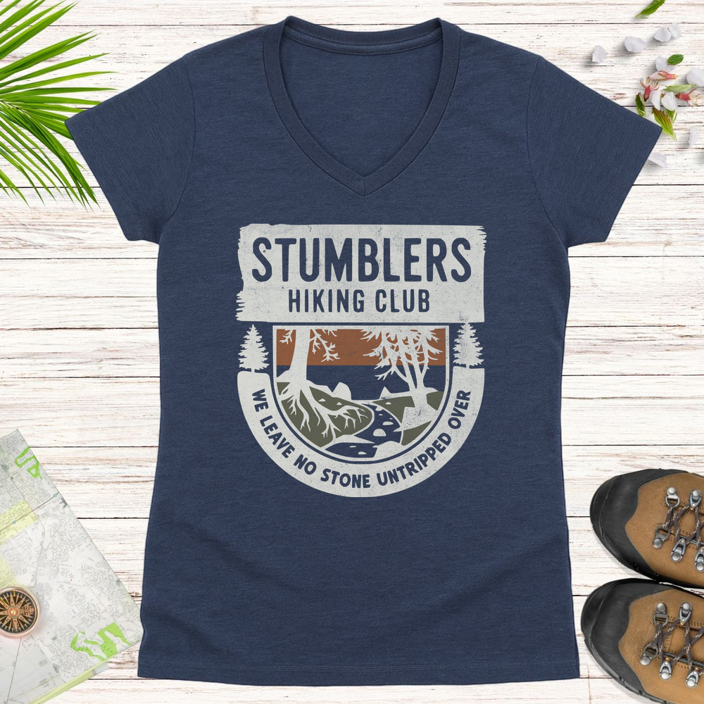 Stumblers Hiking Club Women's V-Neck T-Shirt - Heather Navy