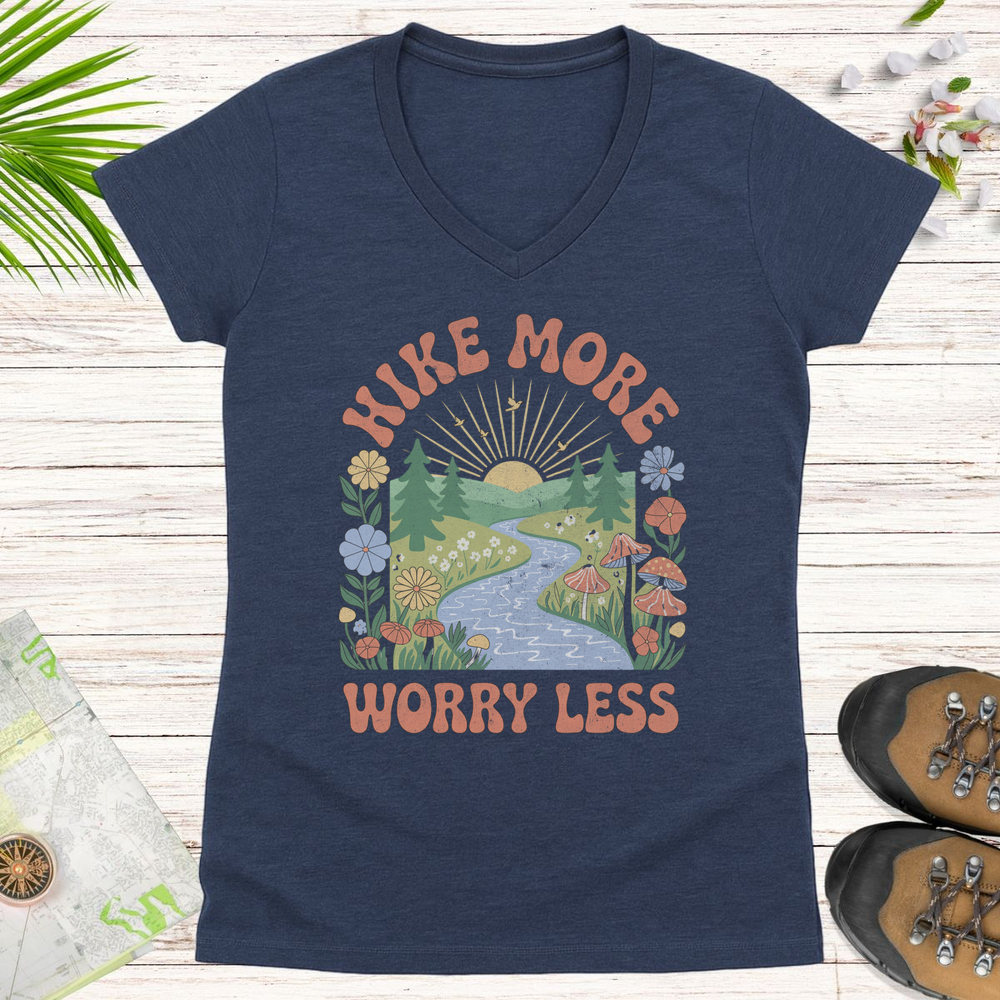 Worry Less Women's V-Neck T-Shirt - Heather Navy