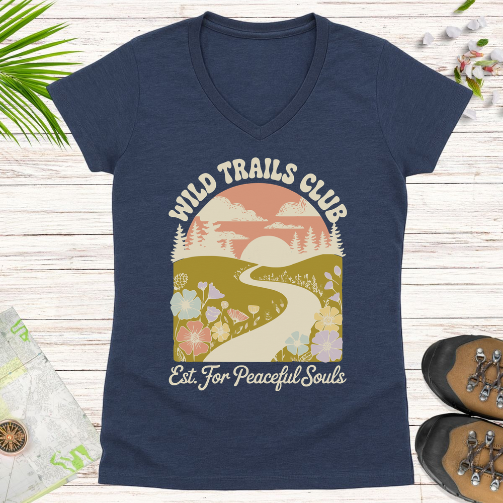Wild Trails Club Women's V-Neck T-Shirt - Heather Navy