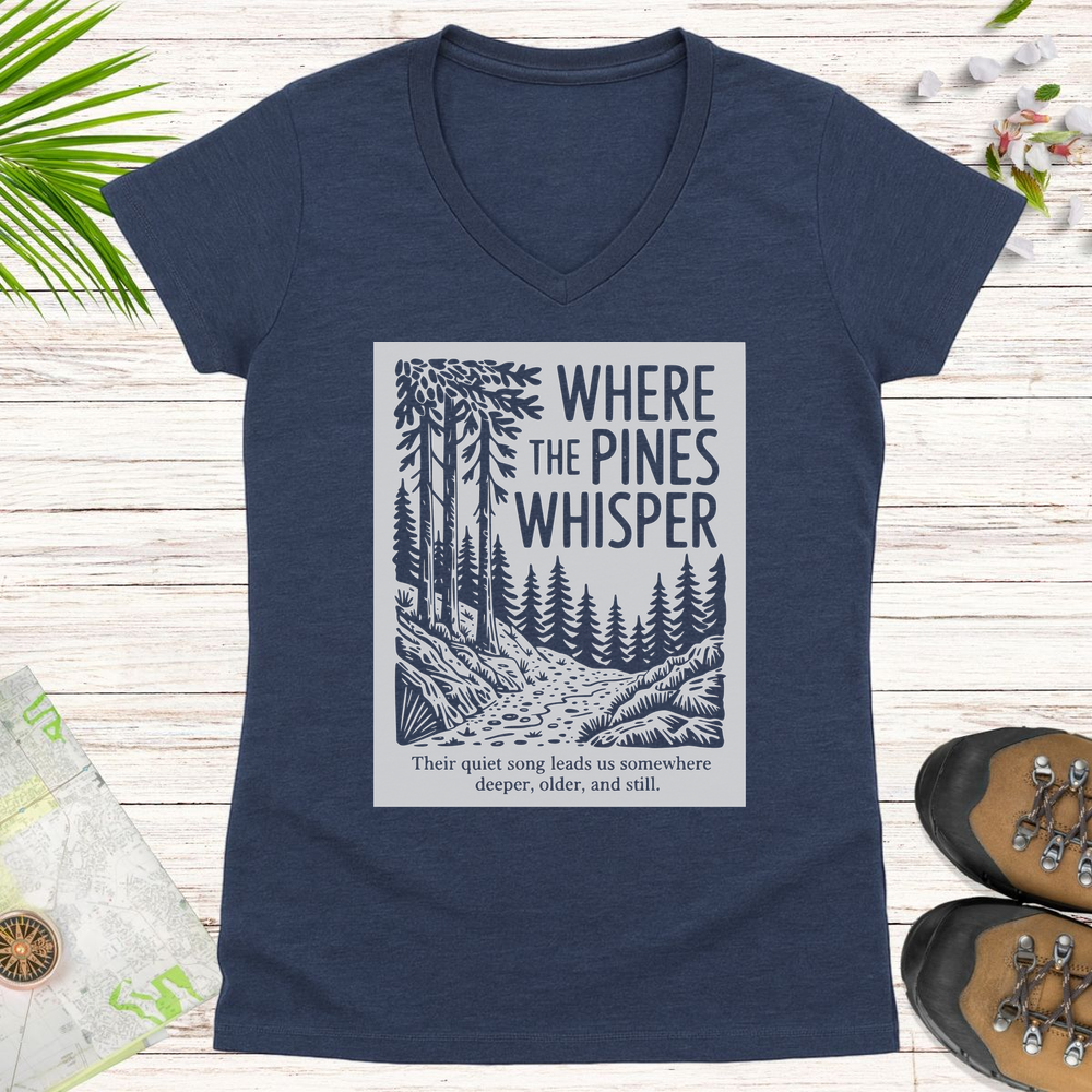 Where The Pines Whisper Women's V-Neck T-Shirt - Heather Navy