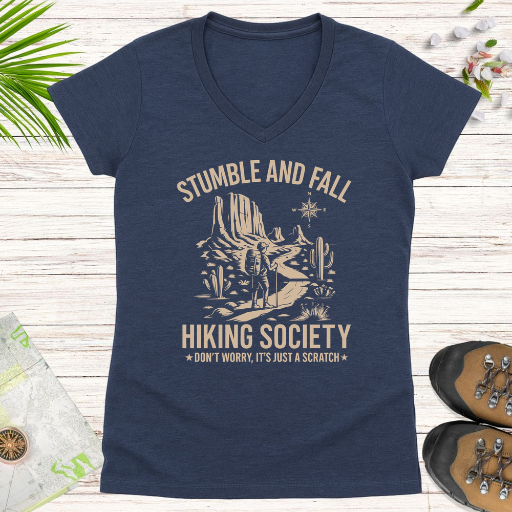 Stumble And Fall Hiking Society Women's V-Neck T-Shirt - Heather Navy