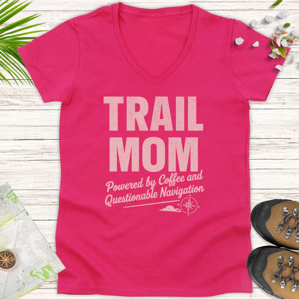 Trail Mom Questionable Navigation Women's V-Neck T-Shirt - Heliconia