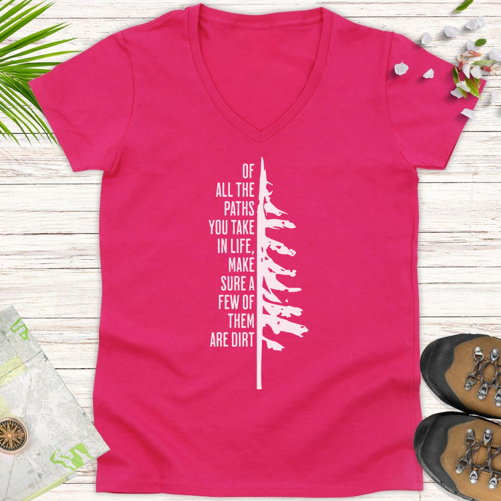 Take The Dirt Path Pine Women's V-Neck T-Shirt - Heliconia