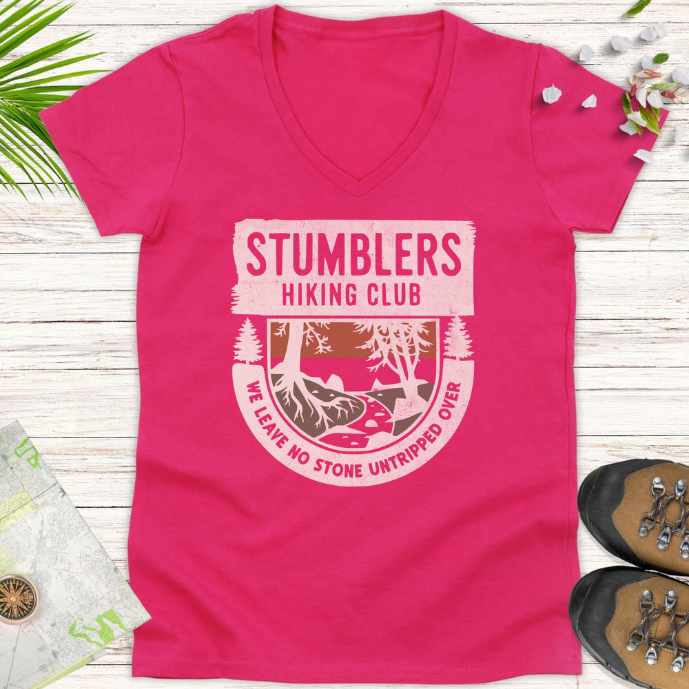 Stumblers Hiking Club Women's V-Neck T-Shirt - Heliconia