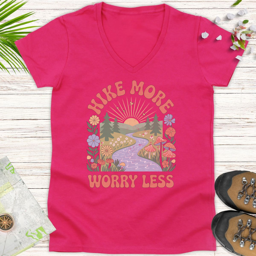 Worry Less Women's V-Neck T-Shirt - Heliconia
