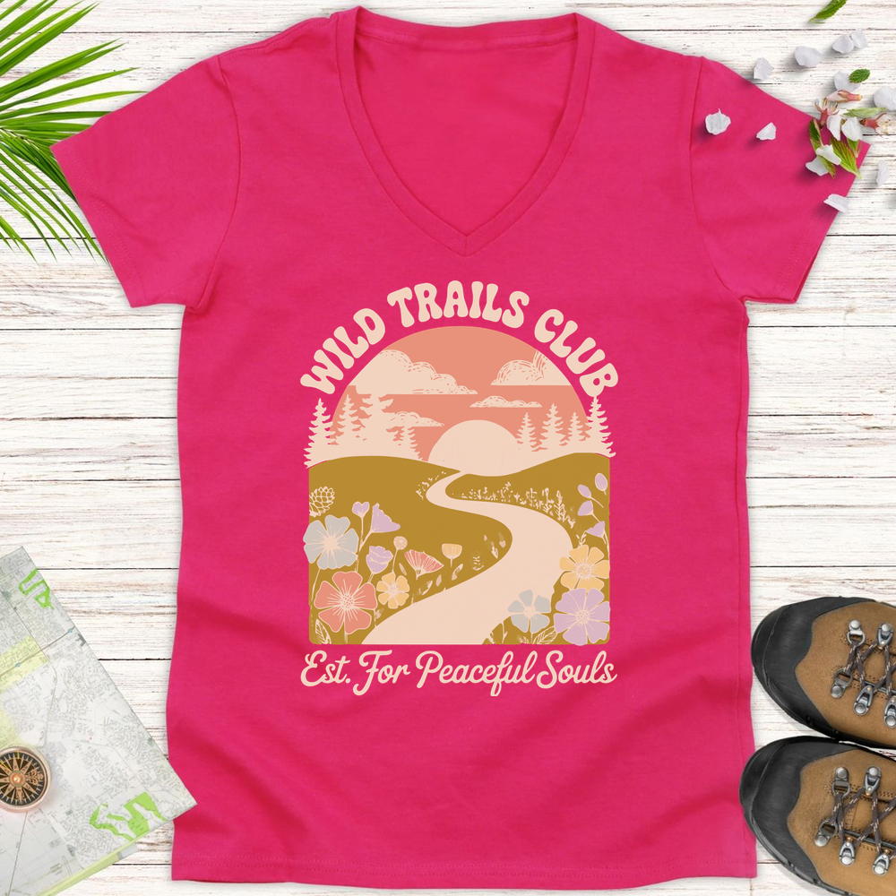 Wild Trails Club Women's V-Neck T-Shirt - Heliconia