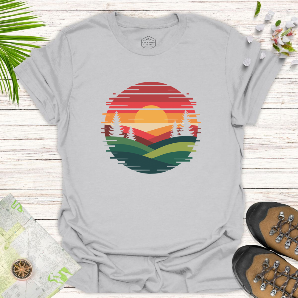 Glitched Sunset Unisex T-Shirt - Ice Grey