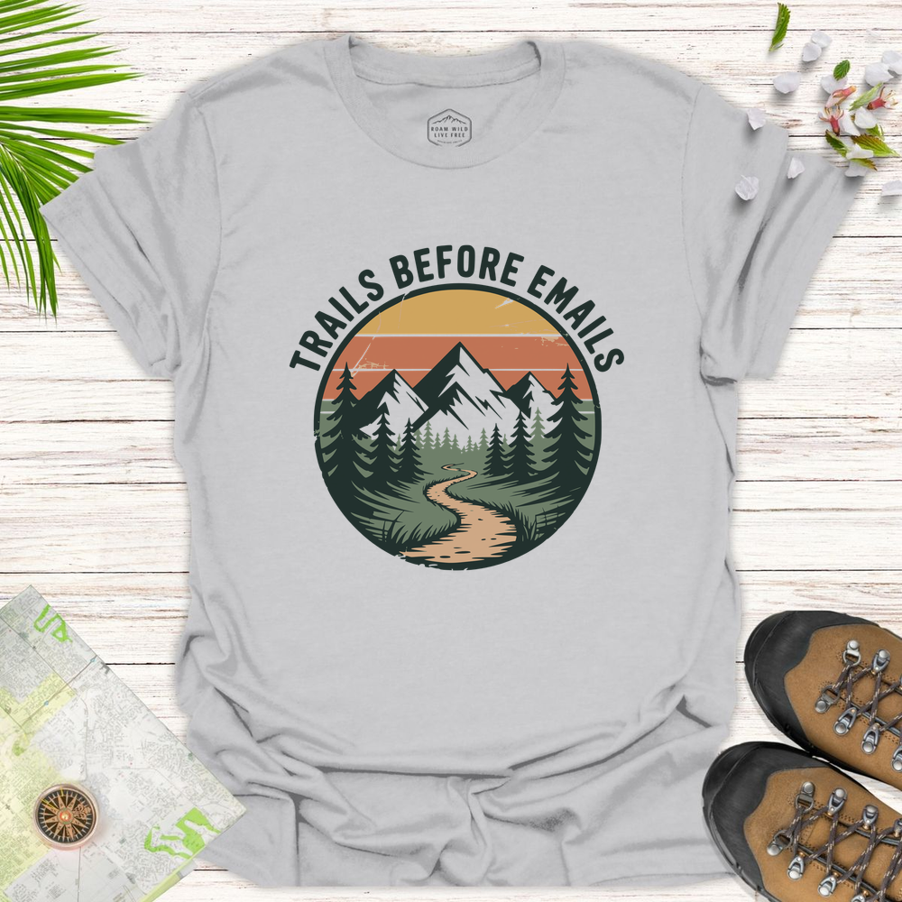 Trails Before Emails Unisex T-Shirt - Ice Grey
