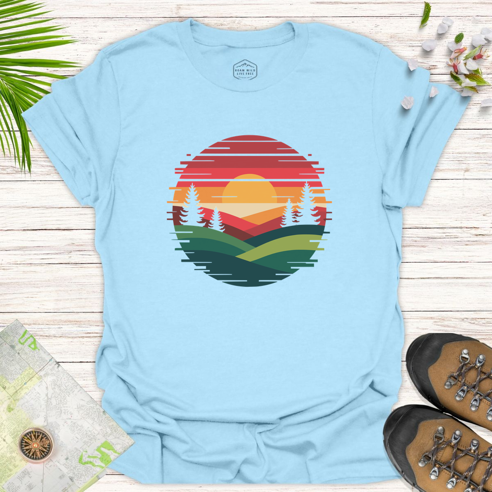 Glitched Sunset Unisex T-Shirt - Light Blue