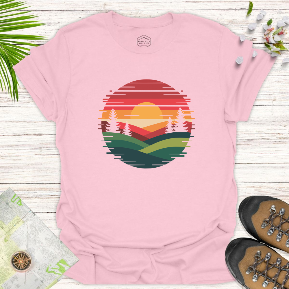 Glitched Sunset Unisex T-Shirt - Light Pink