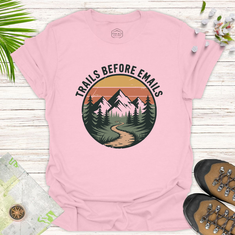 Trails Before Emails Unisex T-Shirt - Light Pink