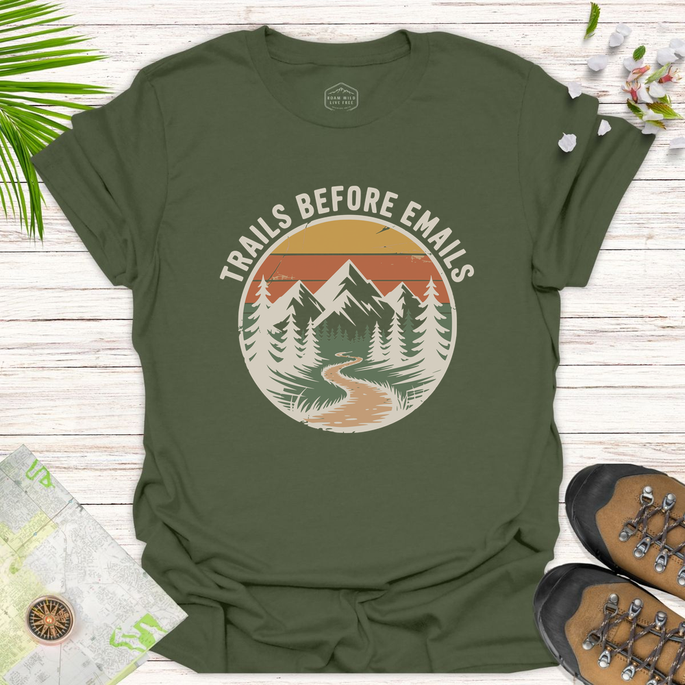 Trails Before Emails Unisex T-Shirt - Military Green