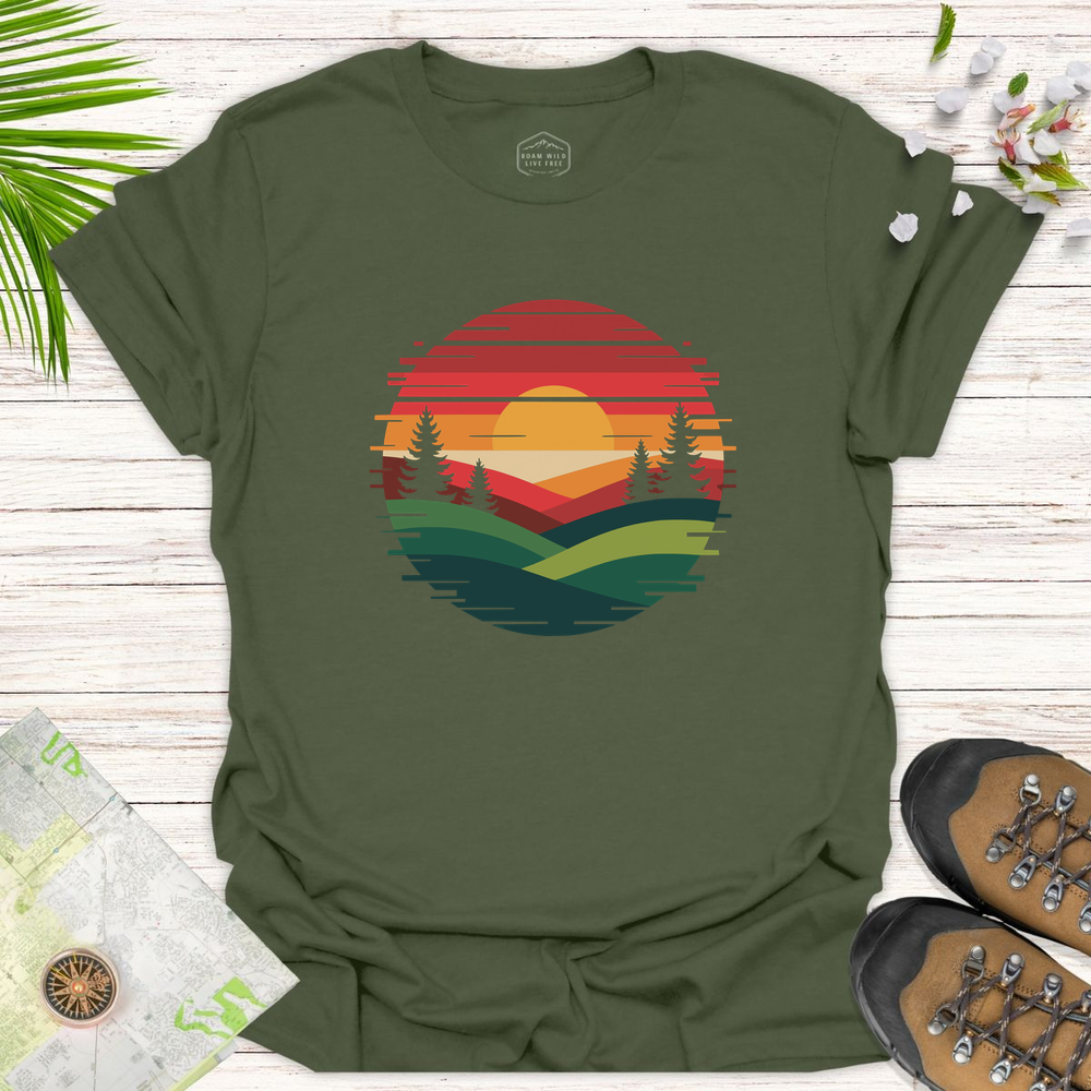 Glitched Sunset Unisex T-Shirt - Military Green
