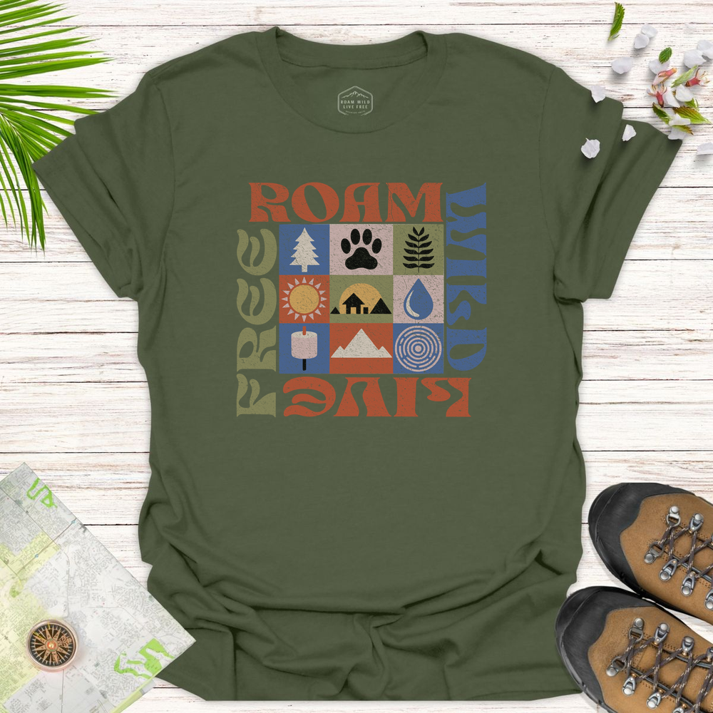 Roam Wild Retro Modern Unisex T-Shirt - Military Green