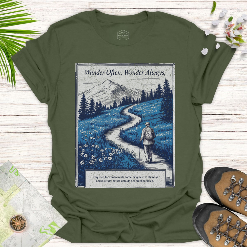 Wander Often Wonder Always Unisex T-Shirt - Military Green
