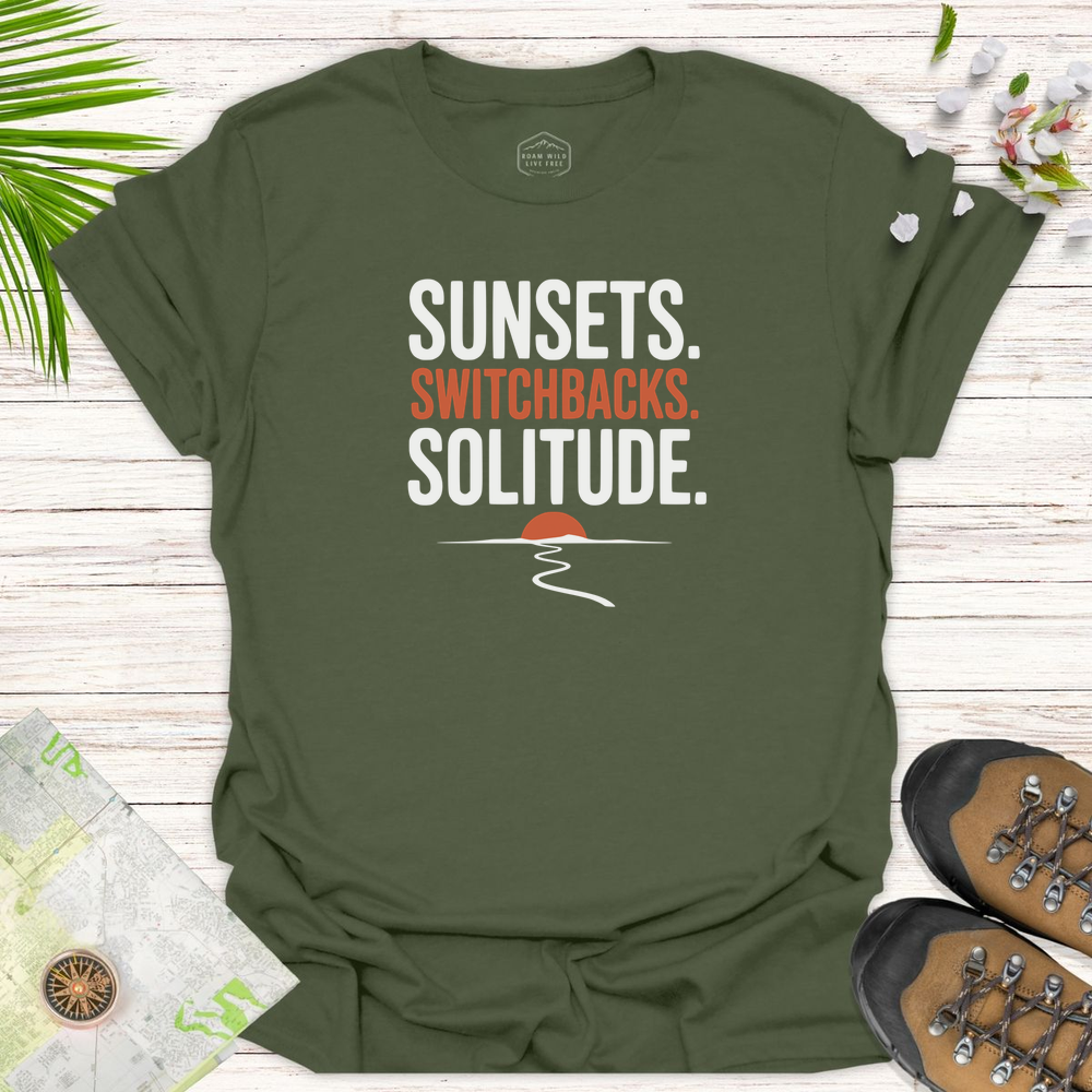 Sunsets Switchbacks Solitude Unisex T-Shirt - Military Green