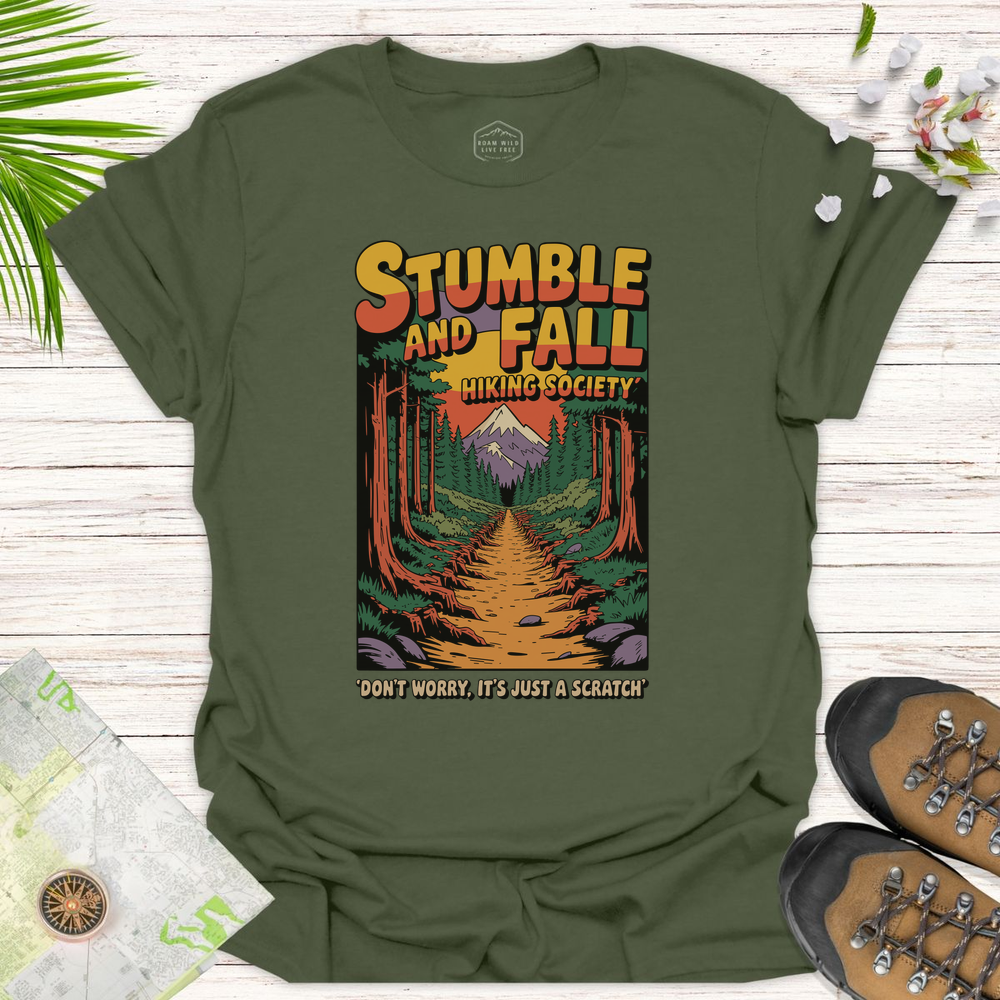 Stumble And Fall Retro Unisex T-Shirt - Military Green