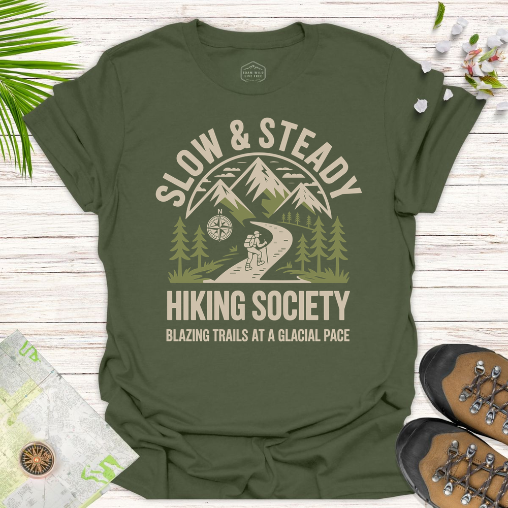 Slow And Steady Hiking Society Unisex T-Shirt - Military Green