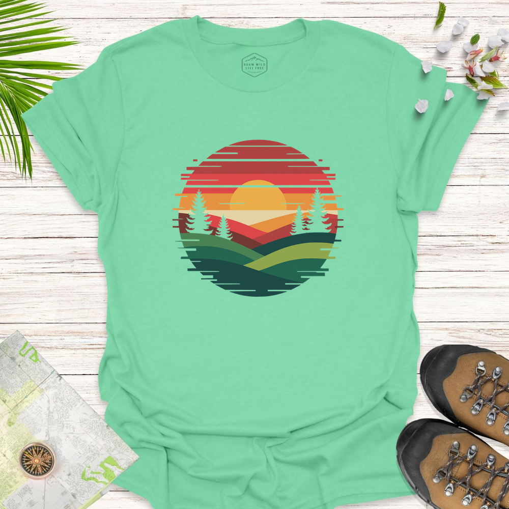 Glitched Sunset Unisex T-Shirt - Mint Green