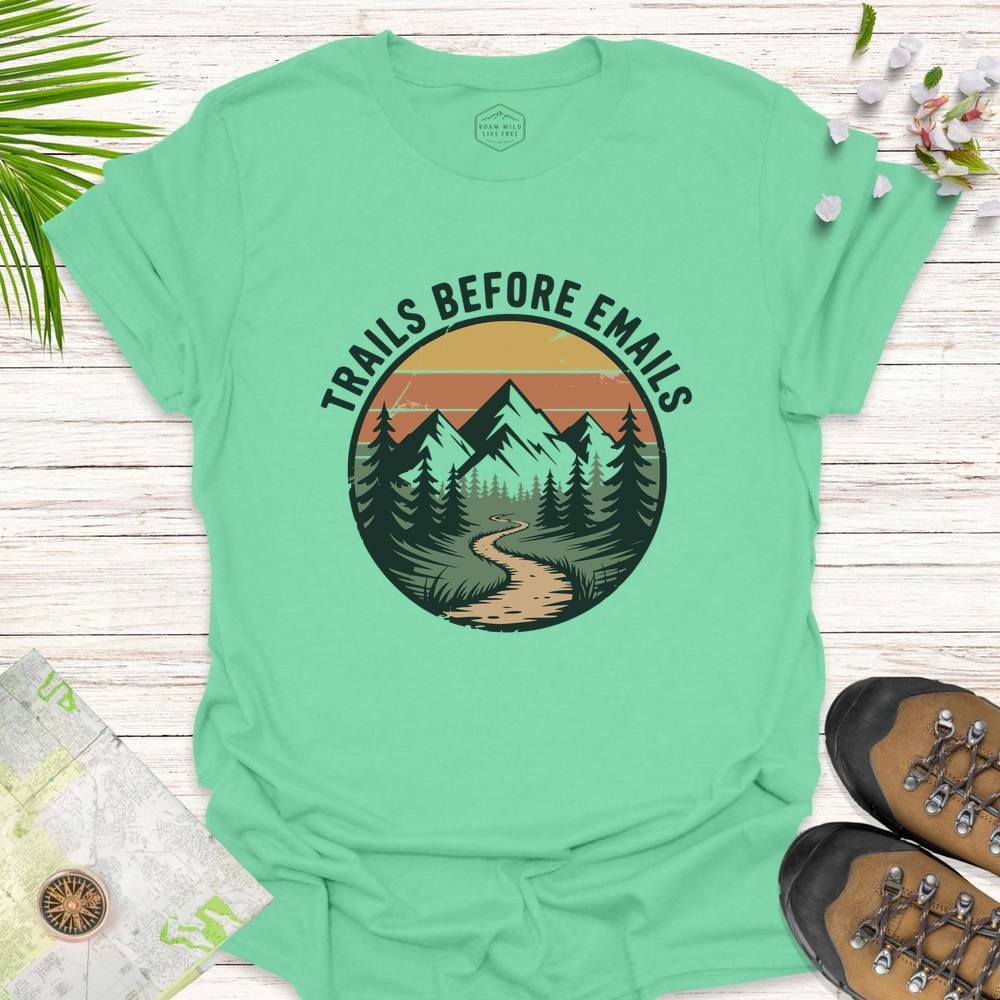 Trails Before Emails Unisex T-Shirt - Mint Green