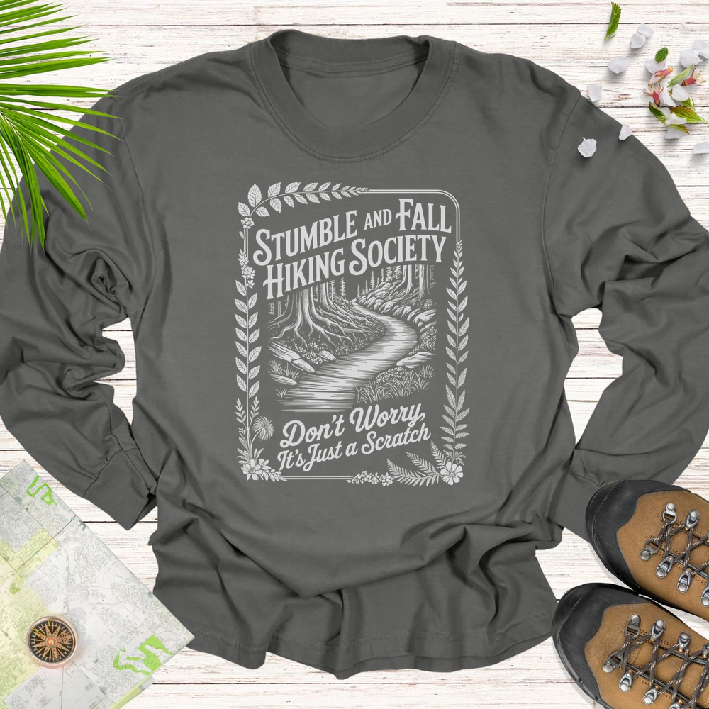 Vintage Stumble And Fall Hiking Society Long Sleeve Unisex T-Shirt - Pepper