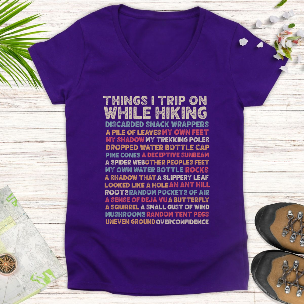 Things I Trip On While Hiking Women's V-Neck T-Shirt - Purple
