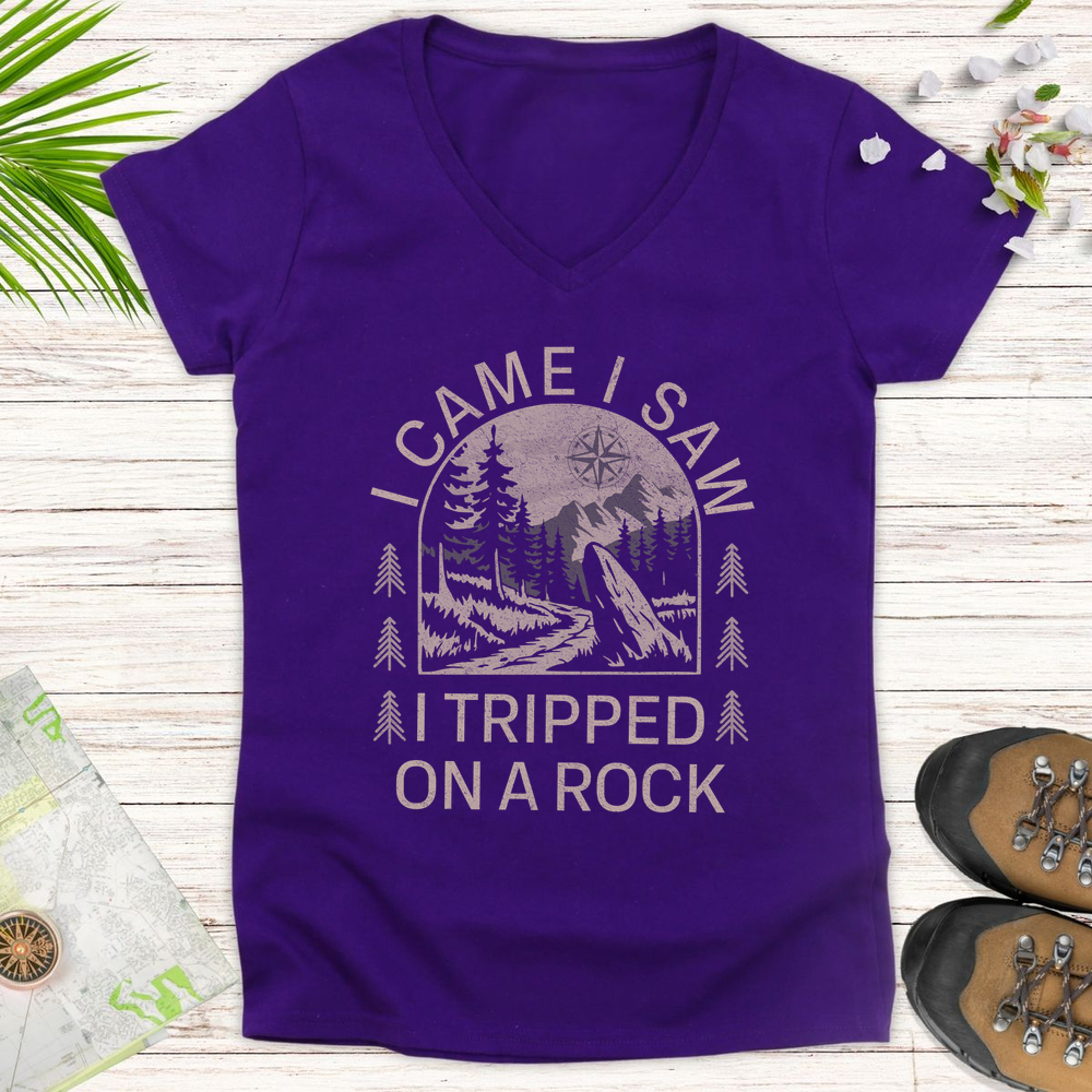 I Came I Saw I Tripped On A Rock Badge Women's V-Neck T-Shirt - Purple