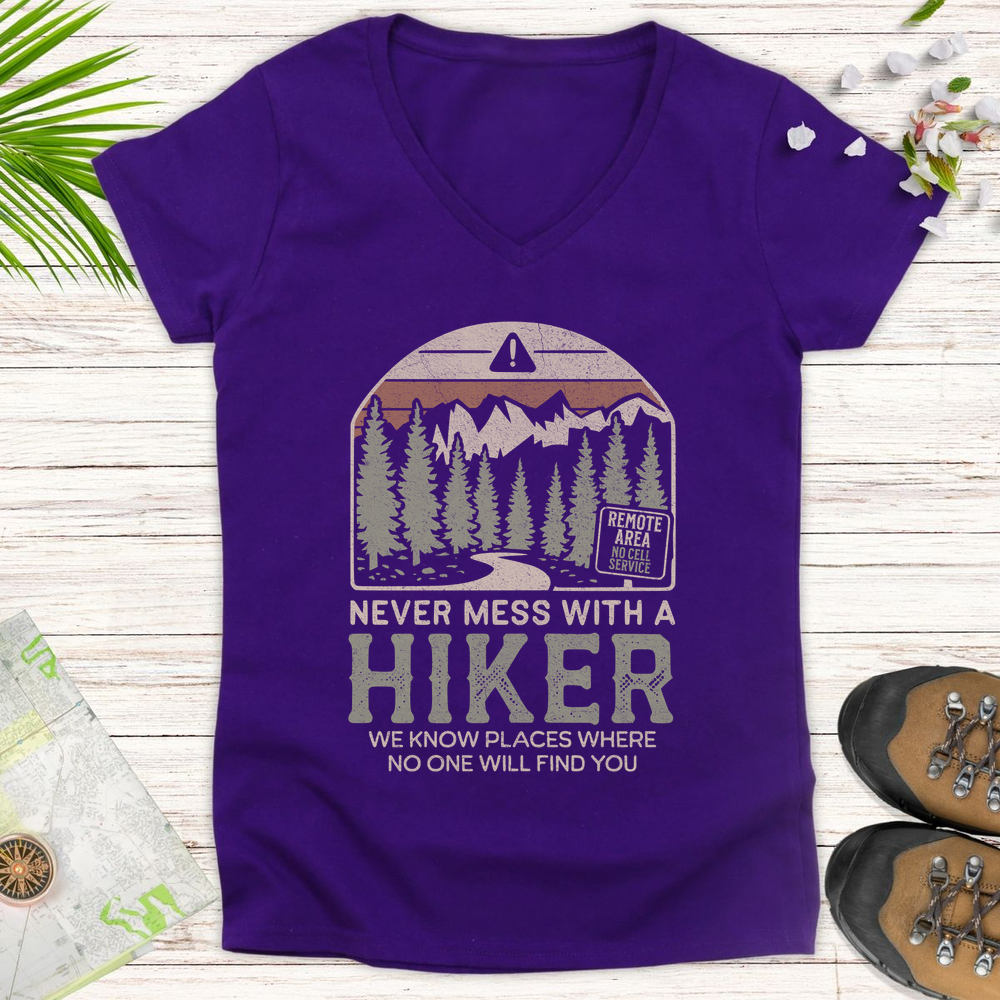 Never Mess With A Hiker Women's V-Neck T-Shirt - Purple