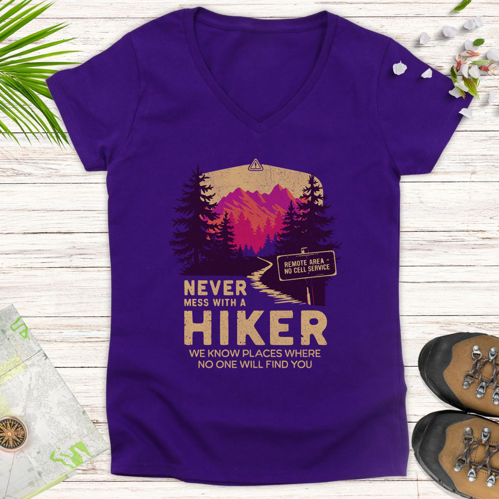 Never Mess With Hikers Bright Edition Women's V-Neck T-Shirt - Purple