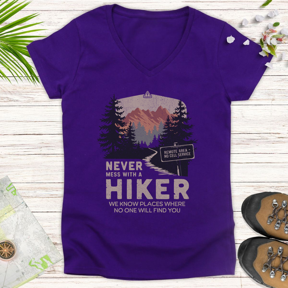 Never Mess With Hikers Women's V-Neck T-Shirt - Purple