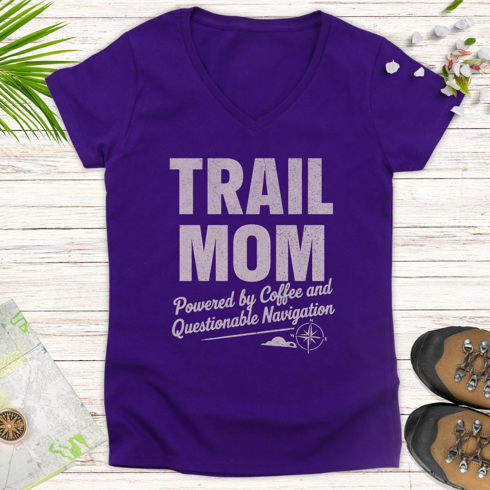 Trail Mom Questionable Navigation Women's V-Neck T-Shirt - Purple